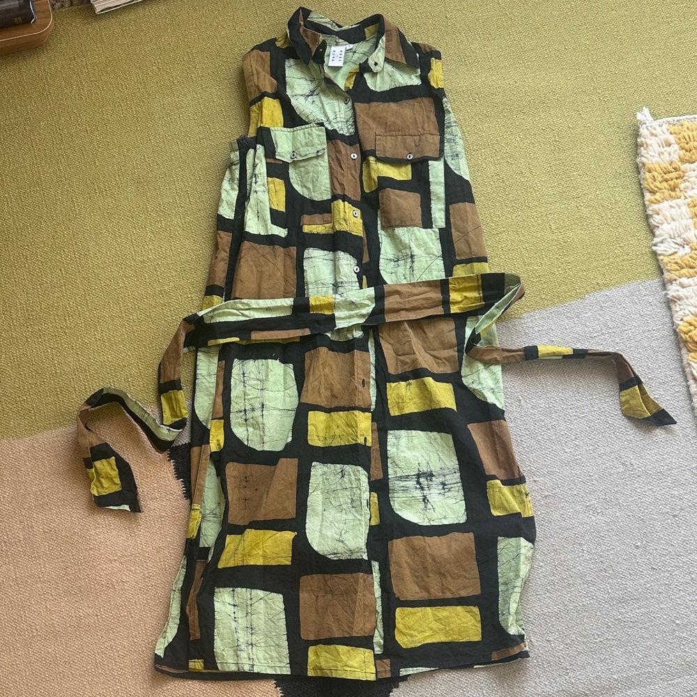 Osei Duro Cotton Geometric Patterned Sleeveless Dress